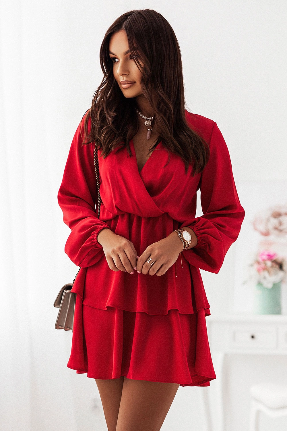 MADELLAY czerwona sukienka mini z falbanami
